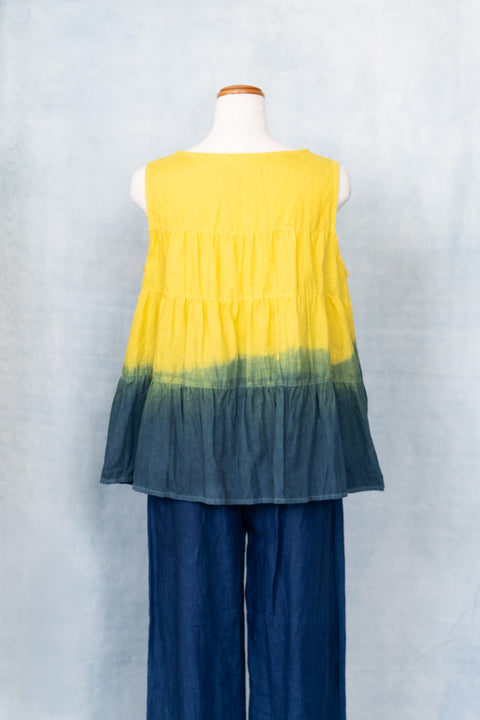 琉球藍 TIERD GATHER TOPS (カラーリネン×グラデーション)