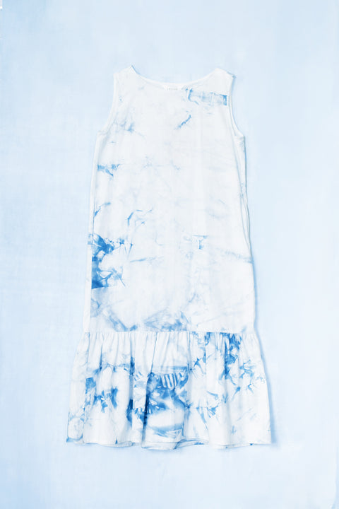 琉球藍Gather hem onepiece (カラーリネン×TYE-DYE)