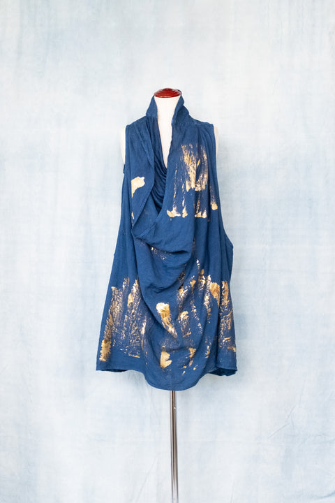 琉球藍 Double drape onepiece (金箔風)