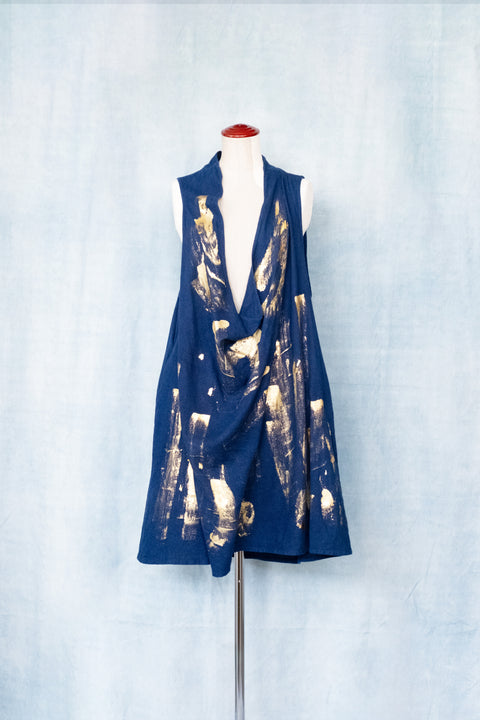 琉球藍 Big tuck onepiece (金箔風②)