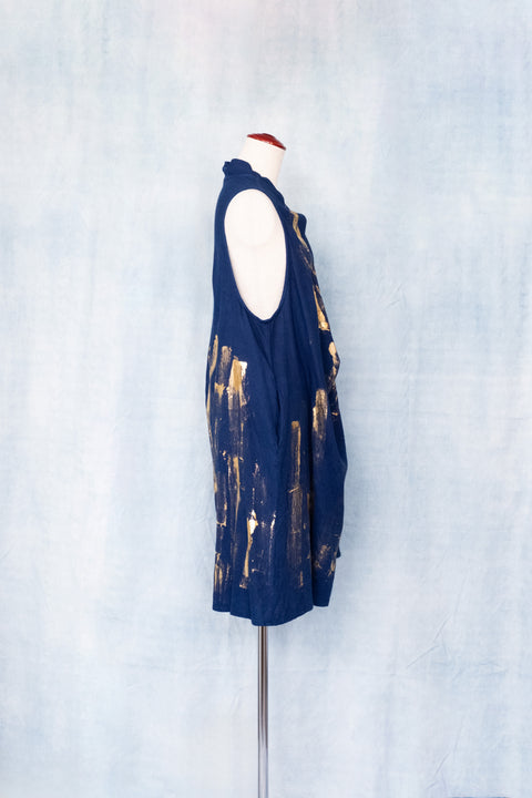 琉球藍 Big tuck onepiece (金箔風②)