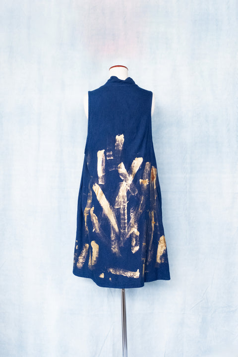 琉球藍 Big tuck onepiece (金箔風②)