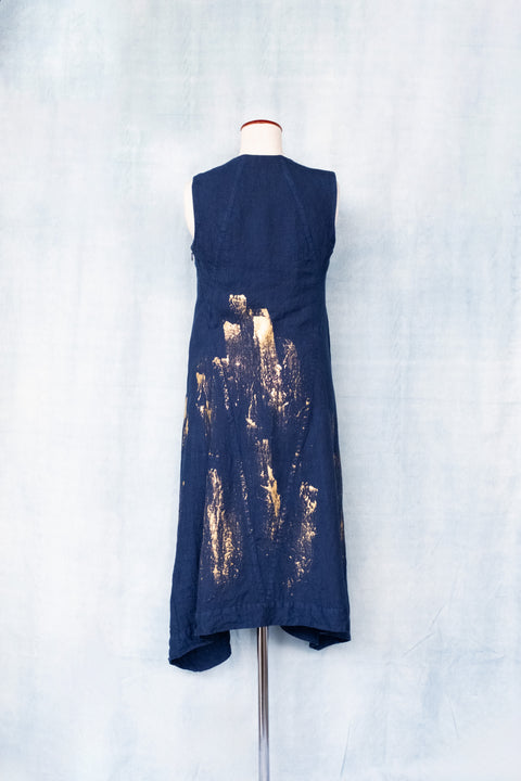 琉球藍 V-neck One-piece (金箔風)