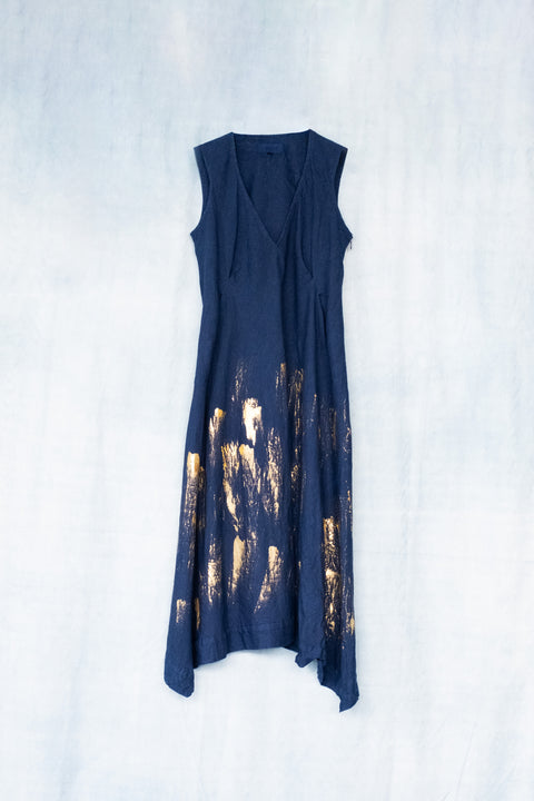 琉球藍 V-neck One-piece (金箔風)