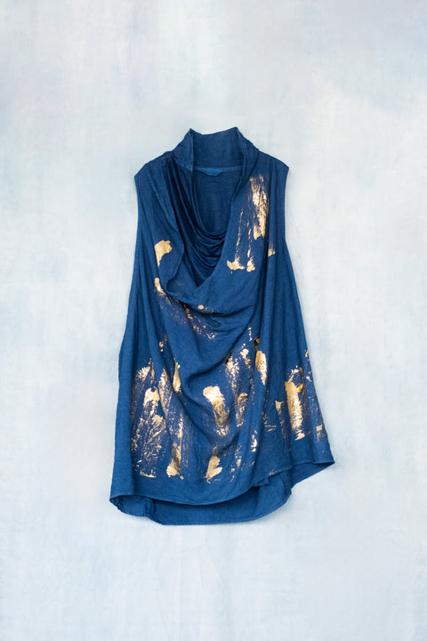 琉球藍 Double drape onepiece (金箔風)