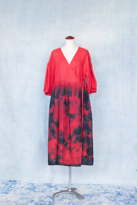 琉球藍 Puff sleeve onepiece (カラーリネン)