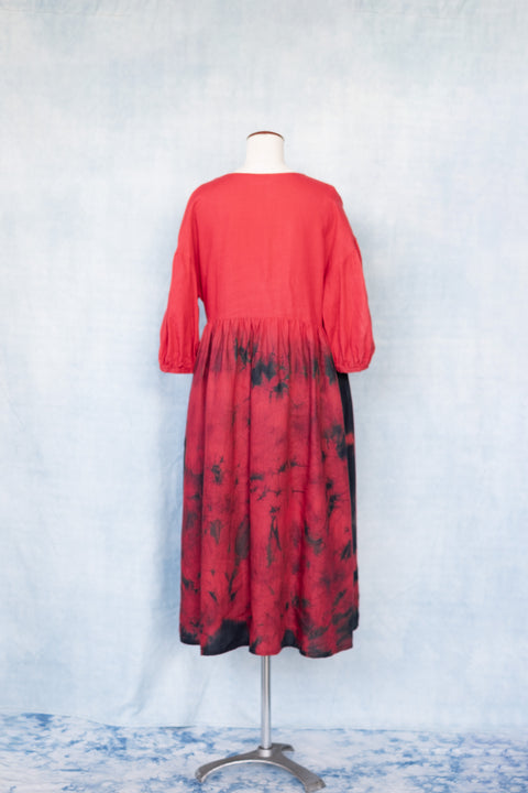 琉球藍 Puff sleeve onepiece (カラーリネン)