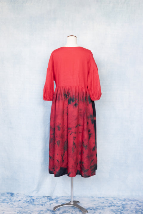 琉球藍 Puff sleeve onepiece (カラーリネン)