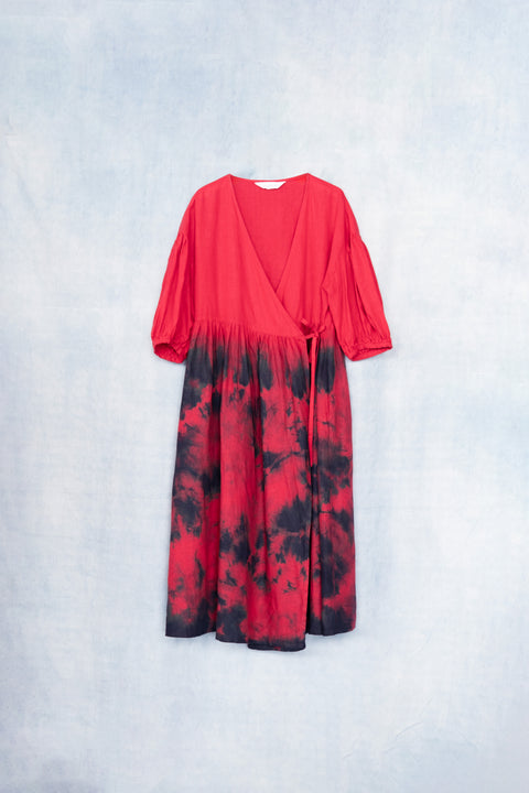 琉球藍 Puff sleeve onepiece (カラーリネン)