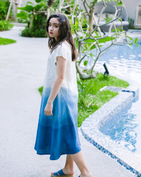 Knit-sleeve Onepiece (琉球藍)