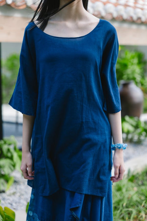 琉球藍Flare sleeve shirt