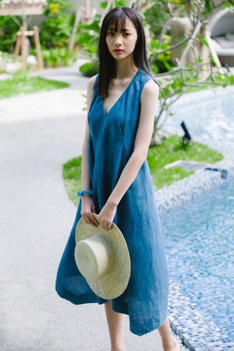 琉球藍 V-neck One-piece