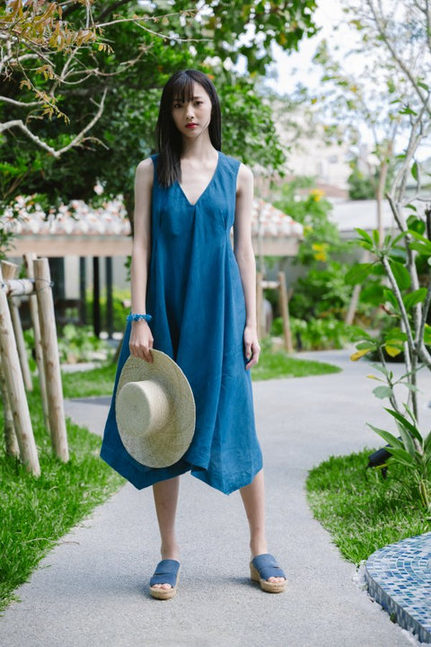 琉球藍 V-neck One-piece
