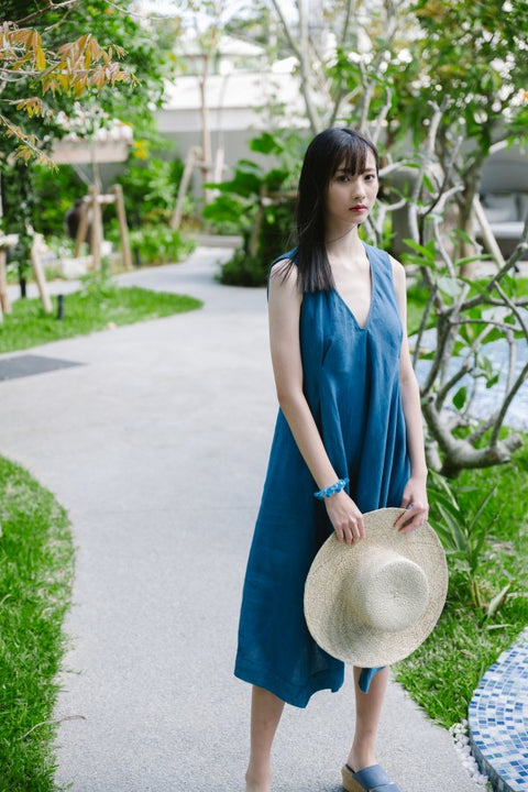 琉球藍 V-neck One-piece