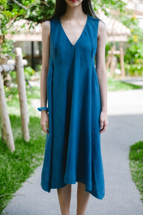 琉球藍 V-neck One-piece