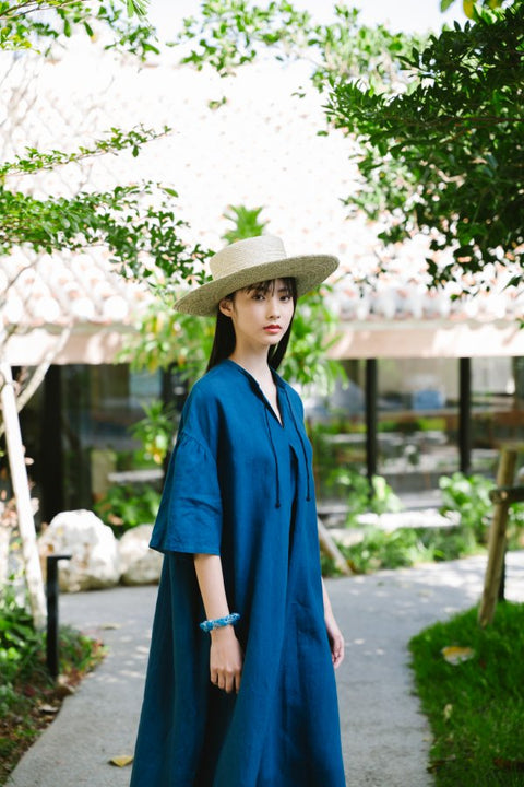 琉球藍 Stand collar onepiece