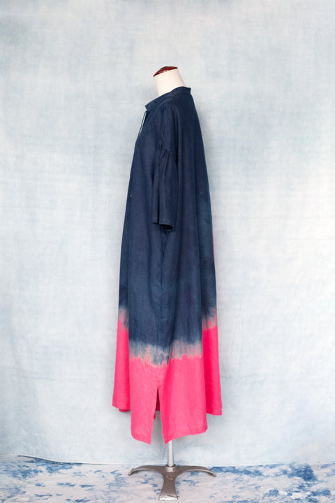 琉球藍 Stand collar onepiece (カラーリネン②)