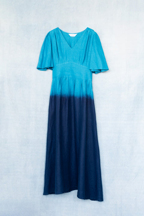 琉球藍 Lace up long Onepiece (カラーリネン)