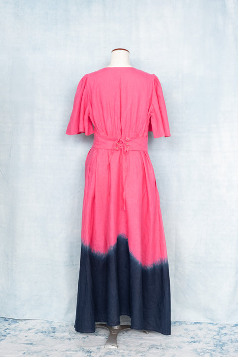 琉球藍 Lace up long Onepiece (カラーリネン②)