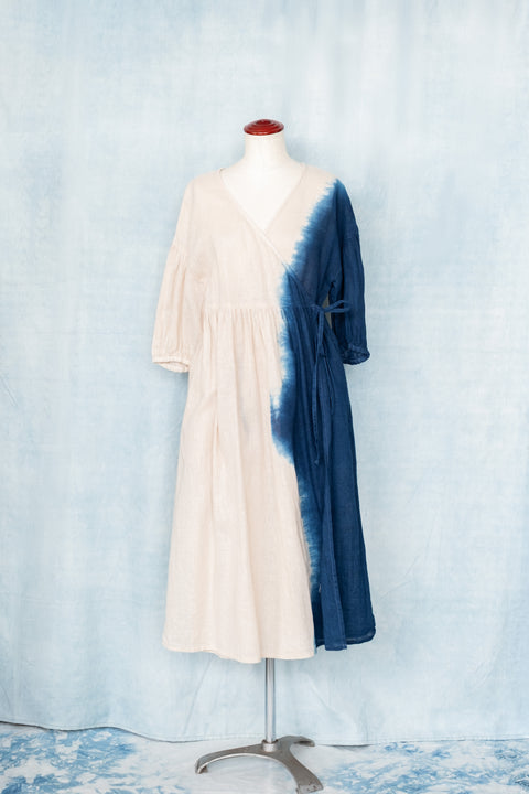 琉球藍 Puff sleeve onepiece (カラーリネン×BICOLOR)②