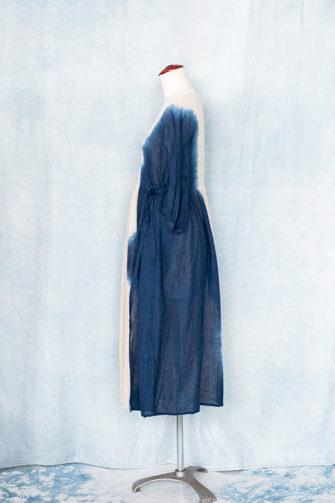 琉球藍 Puff sleeve onepiece (カラーリネン×BICOLOR)②