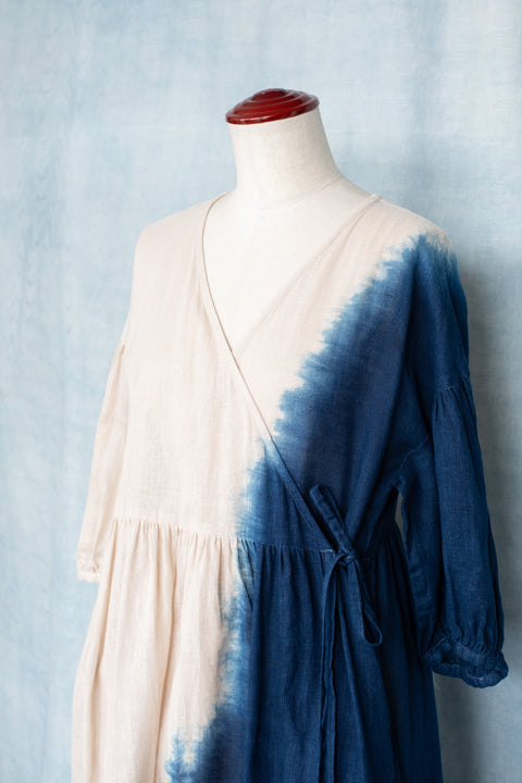 琉球藍 Puff sleeve onepiece (カラーリネン×BICOLOR)②