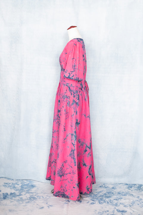 琉球藍 Lace up long Onepiece (カラーリネン×TYE-DYE)