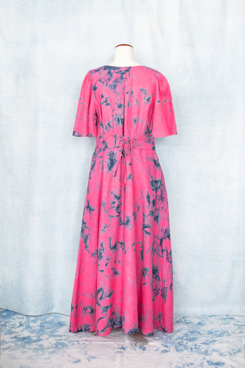 琉球藍 Lace up long Onepiece (カラーリネン×TYE-DYE)