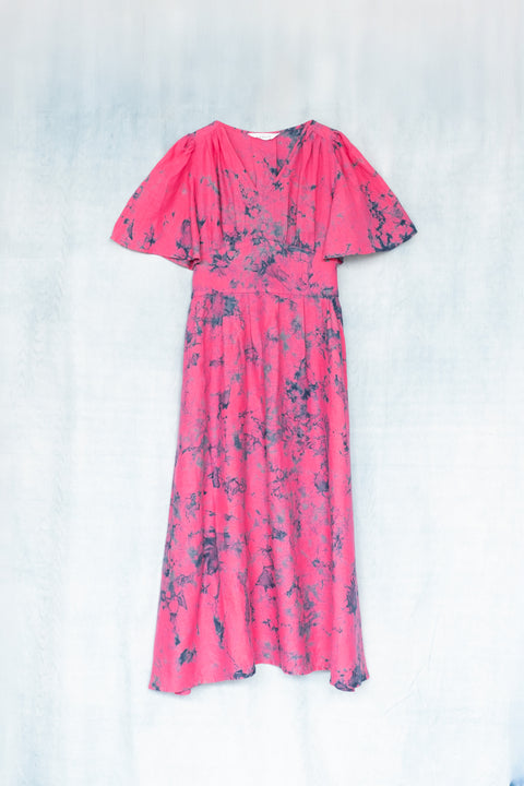 琉球藍 Lace up long Onepiece (カラーリネン×TYE-DYE)