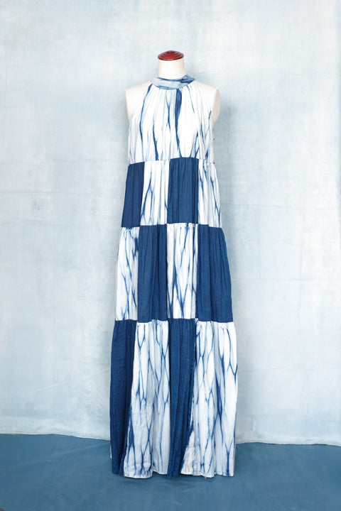 琉球藍ティアードワンピース (地柄⑪ )