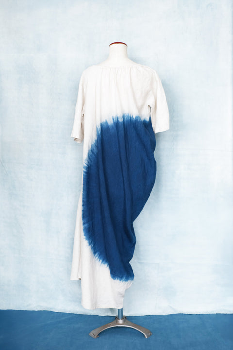 琉球藍 Side drape onepiece (カラーリネン×PART)