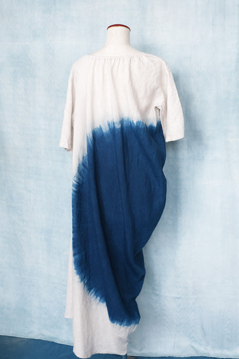 琉球藍 Side drape onepiece (カラーリネン×PART)