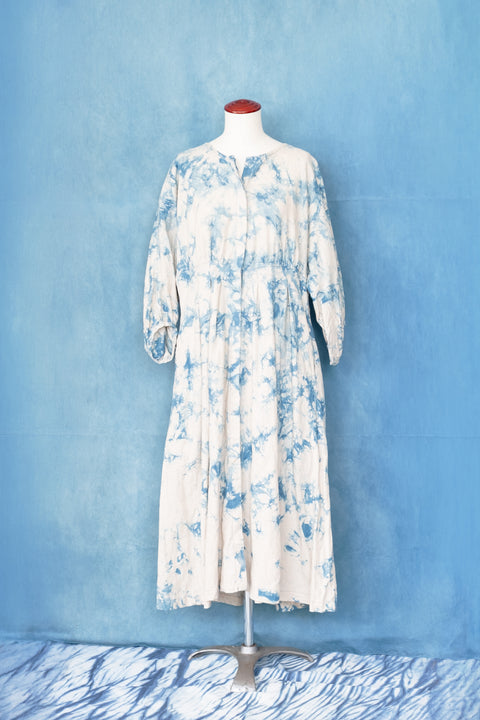 琉球藍 FLYFRONT ONEPIECE (カラーリネン×TYE-DYE)
