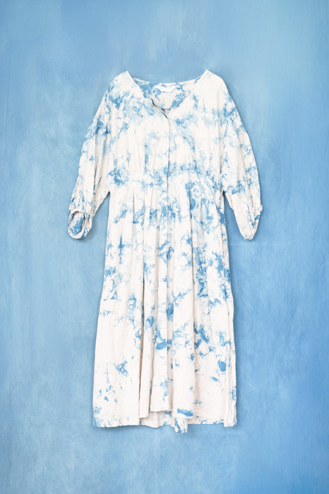 琉球藍 FLYFRONT ONEPIECE (カラーリネン×TYE-DYE)