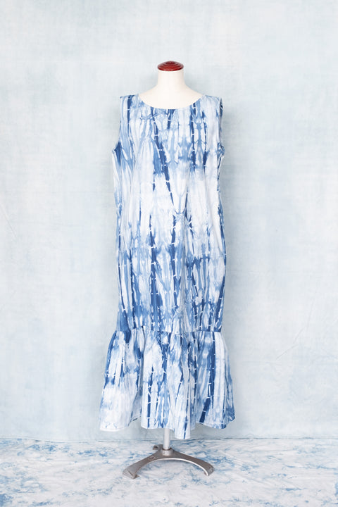 琉球藍Gather hem onepiece (板染×STRIPE)