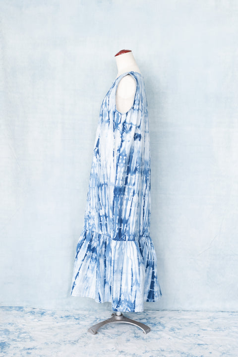 琉球藍Gather hem onepiece (板染×STRIPE)