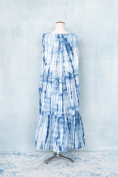 琉球藍Gather hem onepiece (板染×STRIPE)