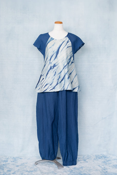 琉球藍 Trench Sleeve Tops /さざなみ×無地