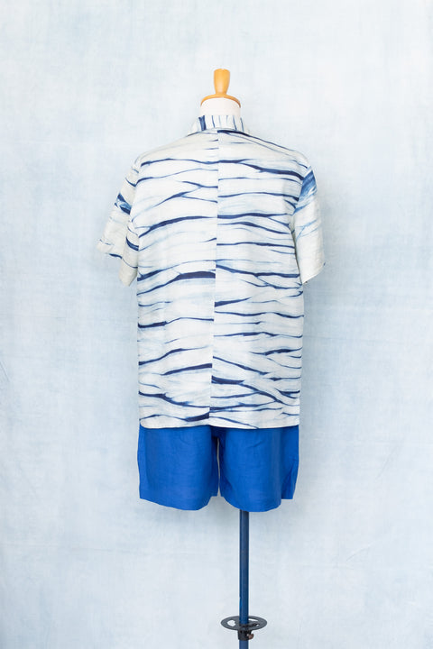 琉球藍 OPEN COLLAR SHIRTS /さざなみ