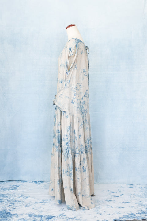 琉球藍 FRONT TIERD ONEPIECE (カラーリネン×TYE-DYE)