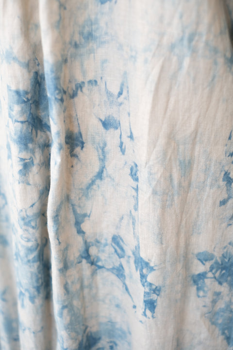 琉球藍 Gather hem sleeve onepiece (カラーリネン×TYE-DYE)