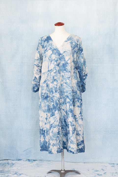 琉球藍 GATHER ONEPIECE (カラーリネン×TYE-DYE)