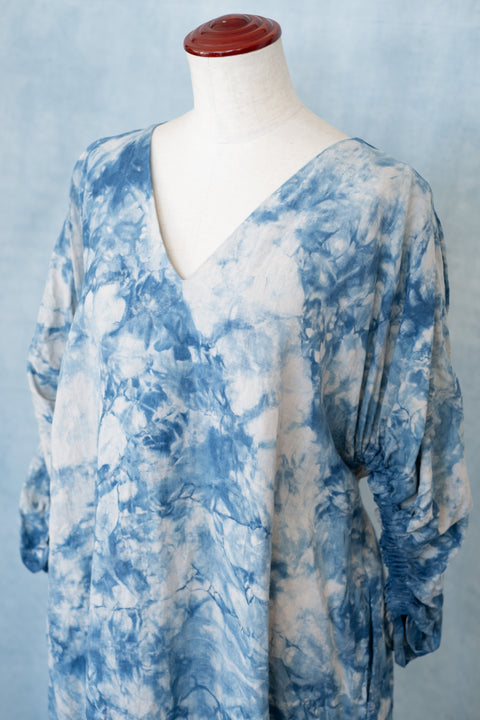 琉球藍 GATHER ONEPIECE (カラーリネン×TYE-DYE)