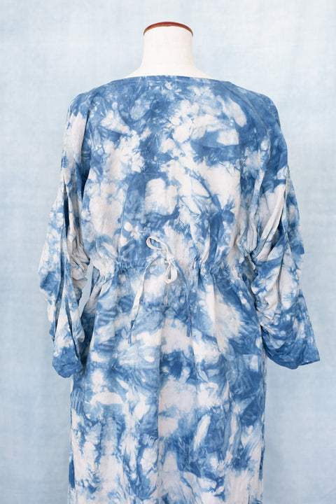 琉球藍 GATHER ONEPIECE (カラーリネン×TYE-DYE)