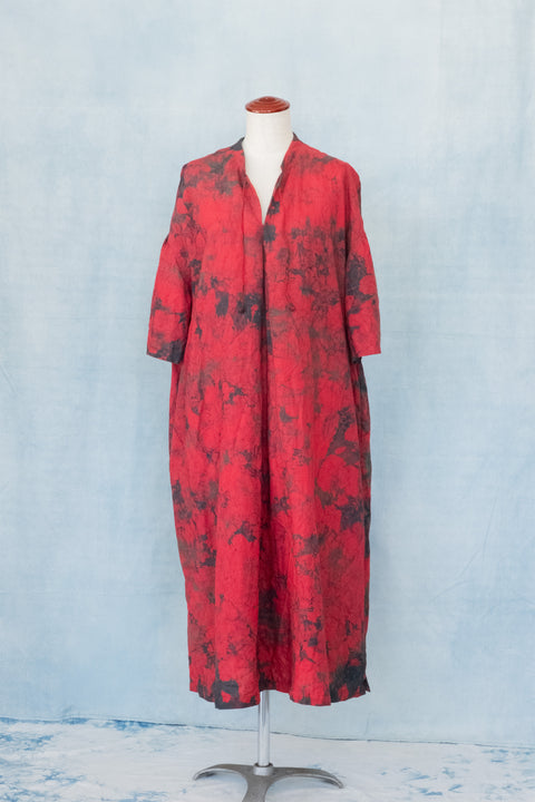 琉球藍 Stand collar onepiece (カラーリネン×TYE-DYE)