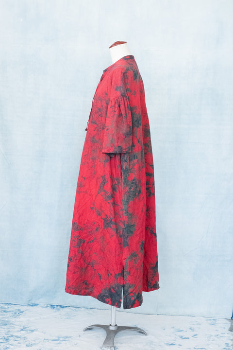 琉球藍 Stand collar onepiece (カラーリネン×TYE-DYE)