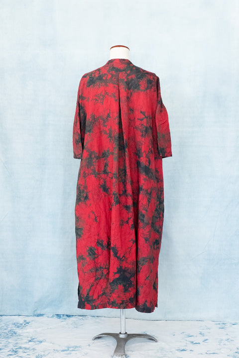 琉球藍 Stand collar onepiece (カラーリネン×TYE-DYE)