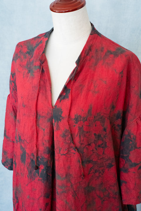 琉球藍 Stand collar onepiece (カラーリネン×TYE-DYE)