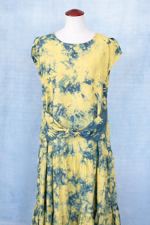 琉球藍 FRONT TIERD ONEPIECE (カラーリネン×TYE-DYE)