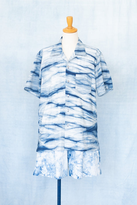 琉球藍 OPEN COLLAR SHIRTS /さざなみ